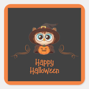 Sticker Carré Chouette/Automne/Automne/Halloween/citrouille