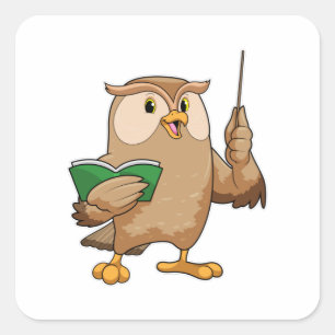 Sticker Carré Chouette comme enseignant avec livre et pointeur