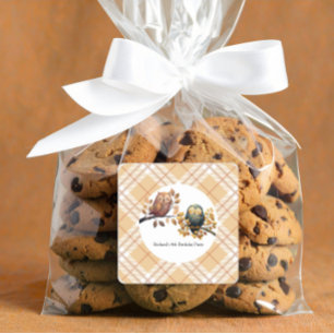 Sticker Carré Chouette d'automne et écureuil garçon Anniversaire