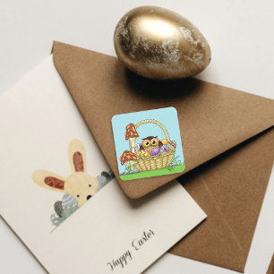 Sticker Carré Chouette de Pâques mignonne
