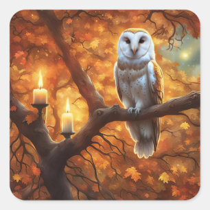 Sticker Carré Chouette d'Halloween à l'automne laisse des bougie