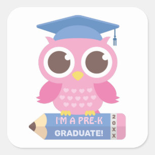 Sticker Carré Chouette rose pâle Diplômé, Parti des diplômés