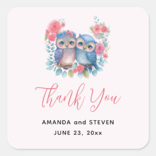 Sticker Carré Chouettes amoureuses Assis sur un Merci Mariage de