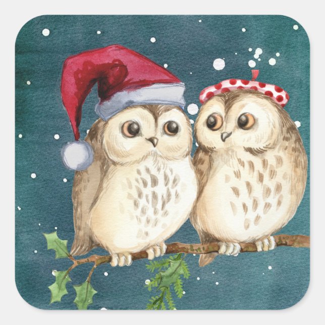 Sticker Carré Chouettes de Noël mignonnes (Devant)