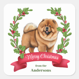 Sticker Carré Chow Chow Chig Holly Banner Noël