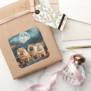 Sticker Carré Chow Chow Halloween Éffrayant