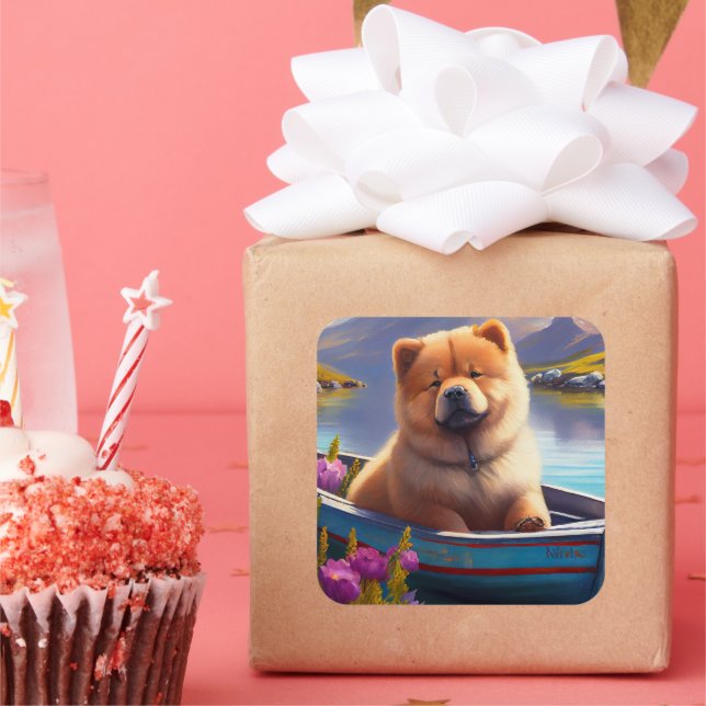 Sticker Carré Chow Chow sur une pagaie : une aventure Pittoresqu (Fête)