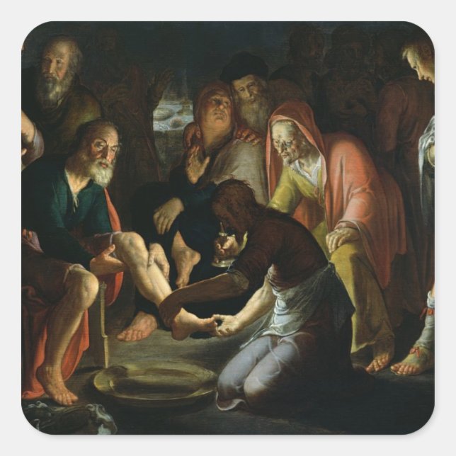 Sticker Carré Christ Laver les pieds des disciples, 1623 (Devant)