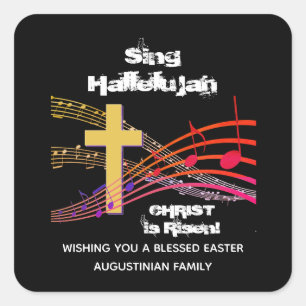 Sticker Carré Christian SING HALLELUJAH CHRIST EST RESSORTI Pâqu