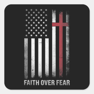 Sticker Carré Christian US USA Drapeau américain Christ Faith su