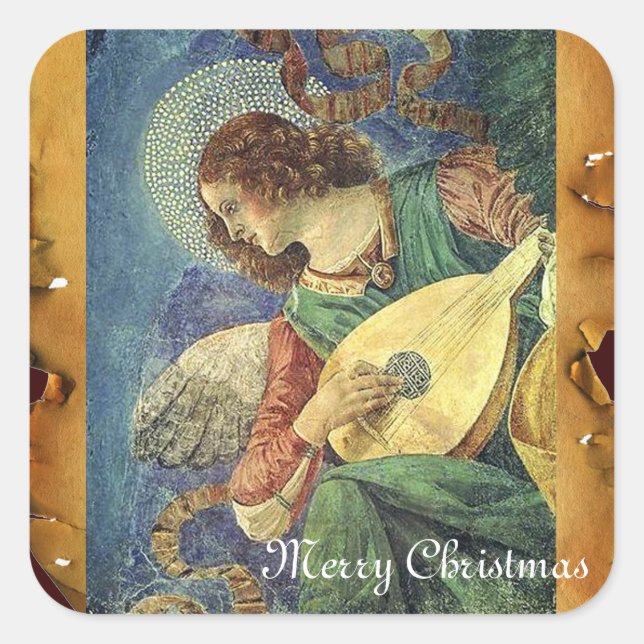 STICKER CARRÉ CHRISTMAS ANGEL FAIRE DE LA MUSIQUE ANTIQUE PARCHE (Devant)