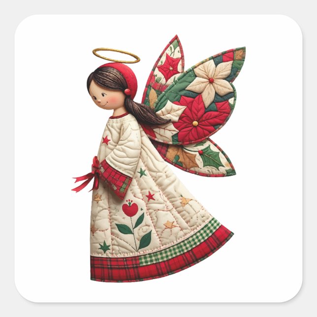 Sticker Carré Christmas Angel with Holiday Flowers (Devant)