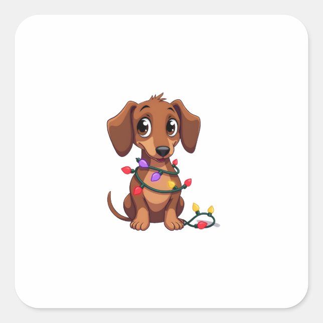 Sticker Carré Christmas Dachshund Lights (3) (Devant)