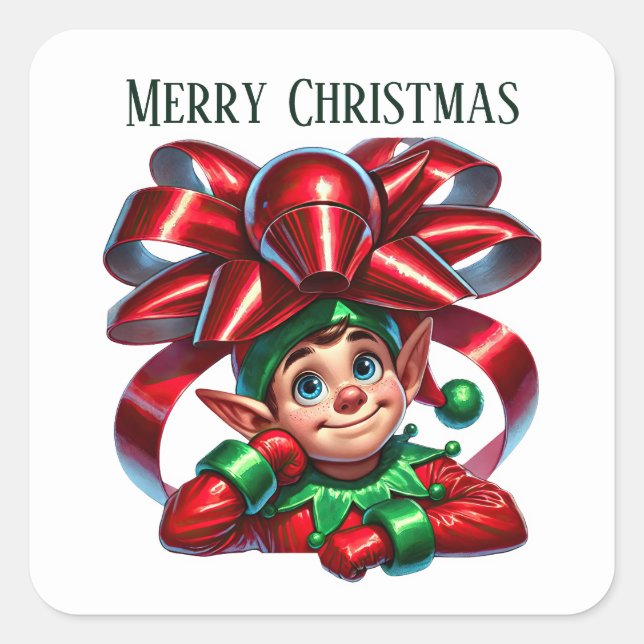 Sticker Carré Christmas elf add message Merry Christmas (Devant)
