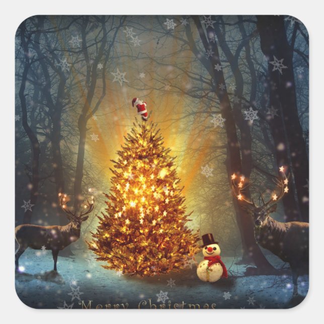 Sticker Carré Christmas Forest. (Devant)