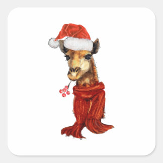 Sticker Carré Christmas Giraffe Watercolor Winter