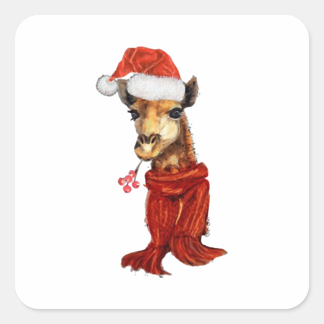 Sticker Carré Christmas Giraffe Watercolor Winter (Devant)