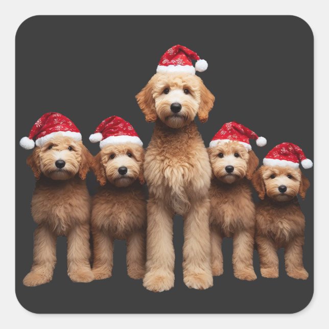 Sticker Carré Christmas Goldendoodle, équipage de Xmas Labradood (Devant)