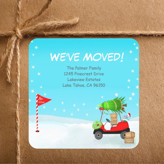 Sticker Carré Christmas Golf Cart With Moving Boxes Golf  (Créateur téléchargé)