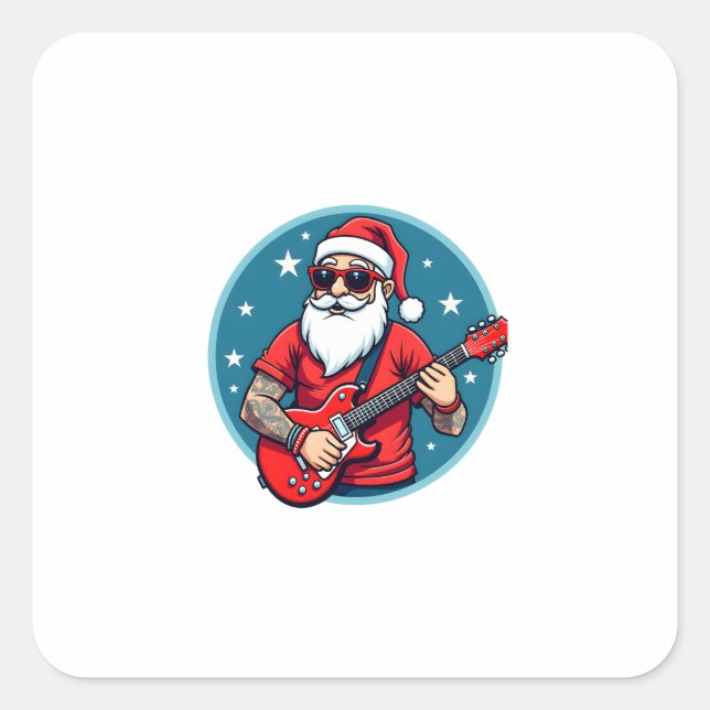 Sticker Carré Christmas guitarist  Rockmusic Christmas (1) (Devant)