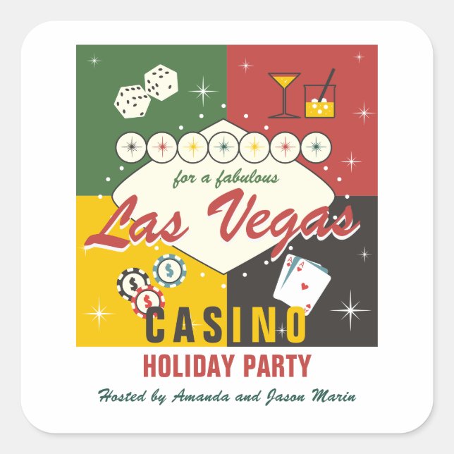 Sticker Carré Christmas Holiday Vegas Casino Poker Night Party (Devant)