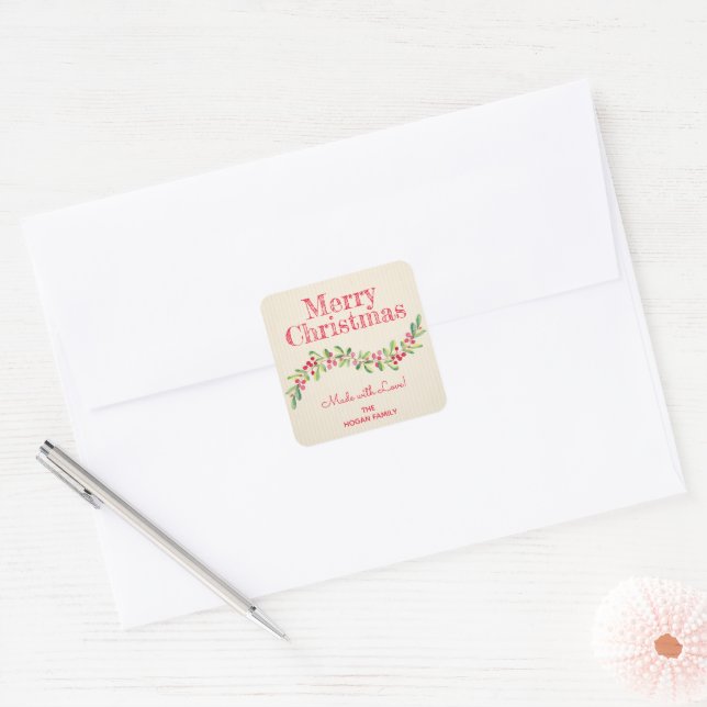 Sticker Carré Christmas Holly Berry Cuisine maison Cuisine Petit (Enveloppe)