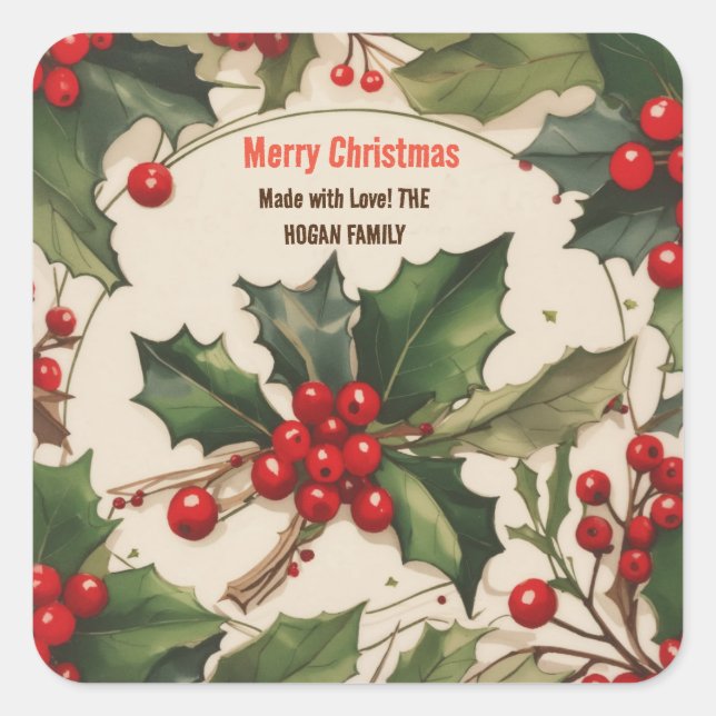 Sticker Carré Christmas Holly Berry Restauration maison (Devant)