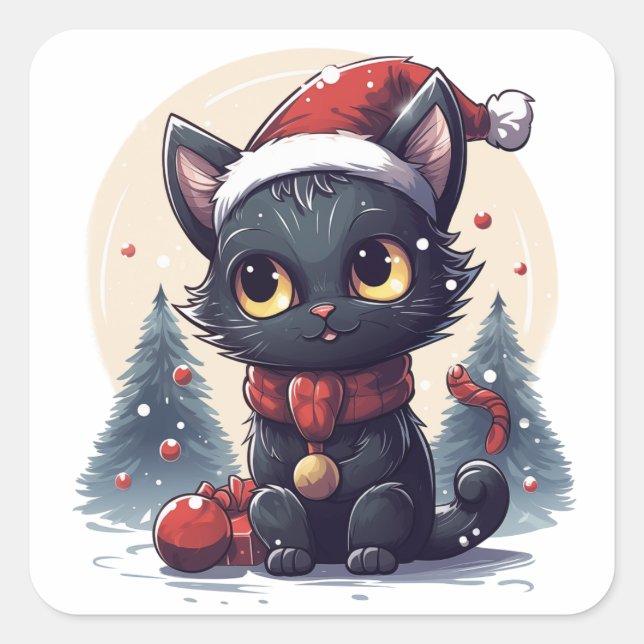 Sticker Carré Christmas Kitty dans une Wonderland d'hiver (Devant)