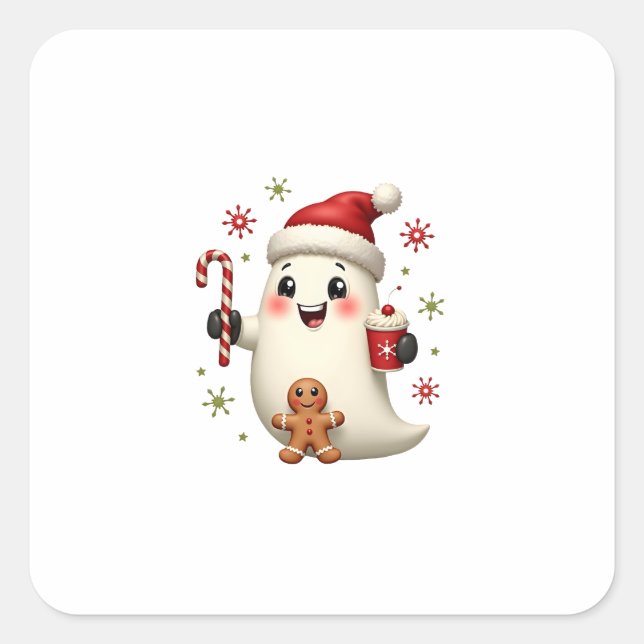 Sticker Carré Christmas Merry Christmas For Gift Christmas Ghost (Devant)