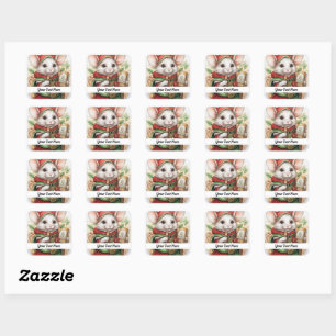 Sticker Carré Christmas Mouse 48 Votre texte ici