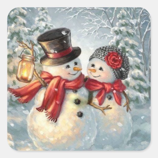 Sticker Carré Christmas Snowman Couple (Devant)