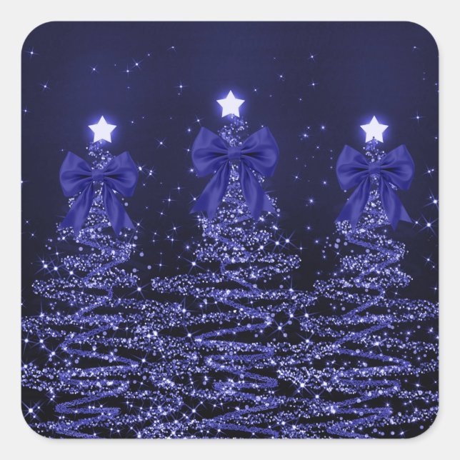 Sticker Carré Christmas Sparkling Trees Navy Blue Faux Bow  (Devant)