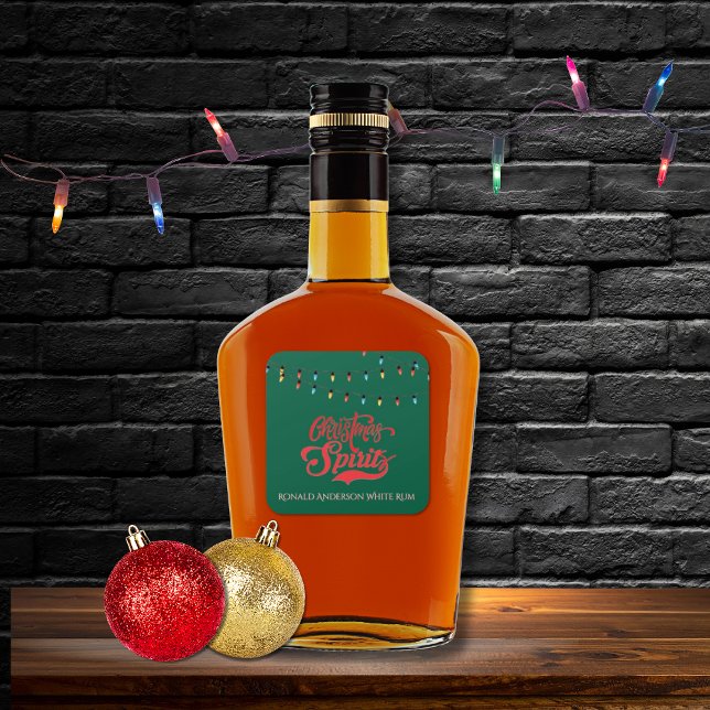 Sticker Carré Christmas Spirits Custom Name Holiday Lights Green (Créateur téléchargé)