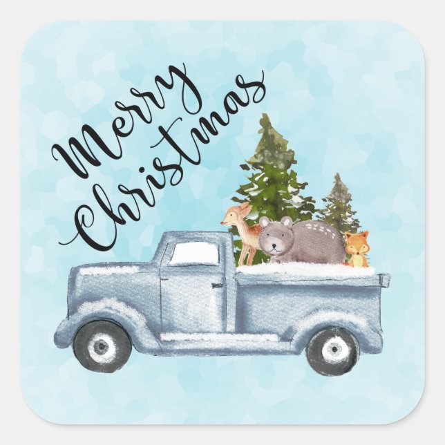 Sticker Carré Christmas Truck Carrying Trees & Animals (Devant)
