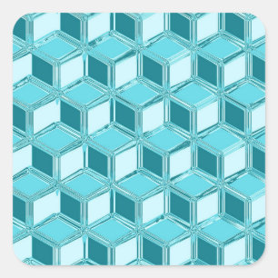 Sticker Carré Chrome 3-d boîtes - turquoise / aqua