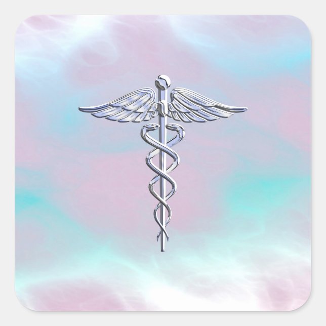 Sticker Carré Chrome Comme Caduceus Symbole Médicale Mère Pearl (Devant)