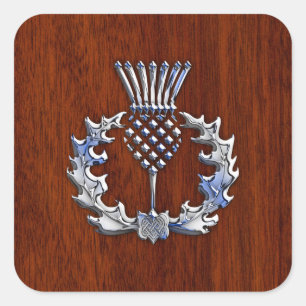 Sticker Carré Chrome Comme Mahogany Bois Grain Scottish Thistle