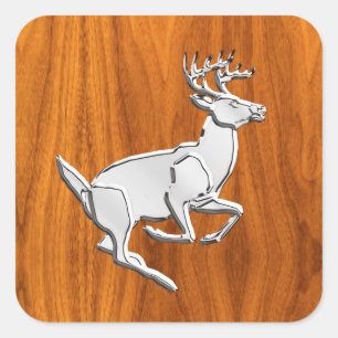 Sticker Carré Chrome Like Running Deer on Fine Teak