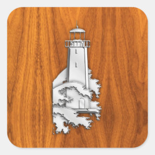 Sticker Carré Chrome Style Lighthouse on Teak Wood Decor