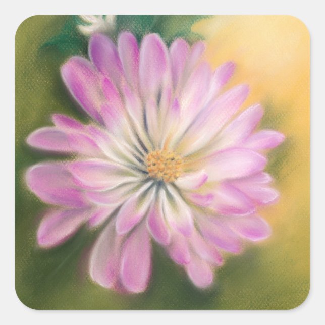 Sticker Carré Chrysanthemum Pink and Cream Pastel Floral (Devant)