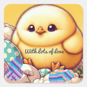 Sticker Carré Chubby Baby Chick Avec Oeufs