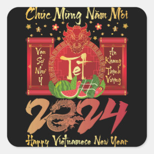 Sticker Carré Chuc Mung Nam Moi Bonne Année Vietnamienne 2024