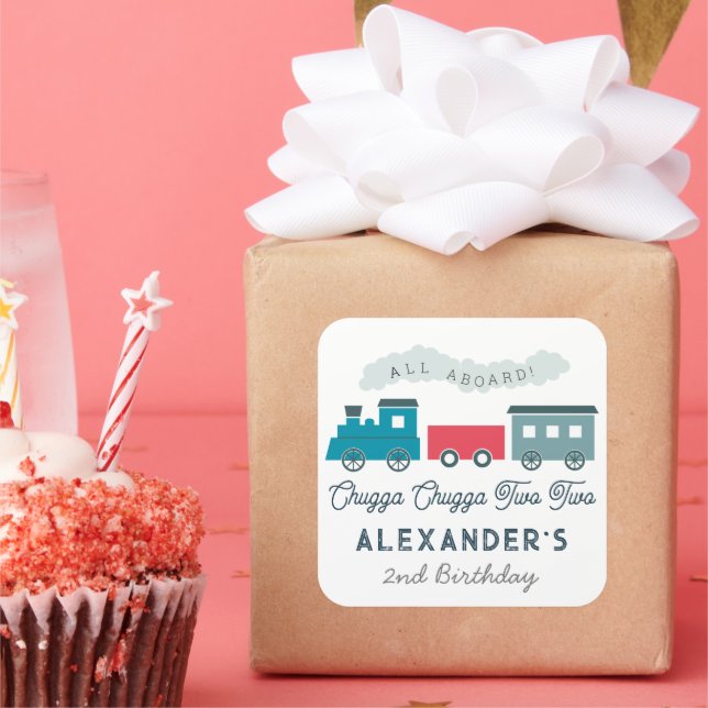 Sticker Carré Chugga Chugga Deux Train Blue Boy 2e Anniversaire (Fête)