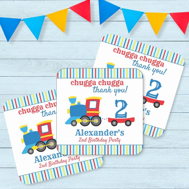 Sticker Carré Chugga Chugga Train Anniversaire Favoriser (Train stickers for a train birthday party)
