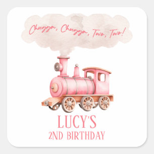 Sticker Carré Chugga Deux Choo Choo Train 2e fête d'anniversaire