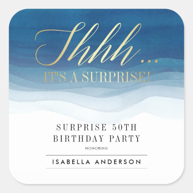 Sticker Carré Chut... | Or Et Aquarelle Surprise Anniversaire (Devant)