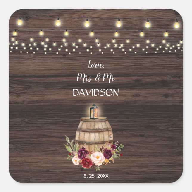 Sticker Carré Chute Burgundy Vin Barrel Mariage Floral (Devant)
