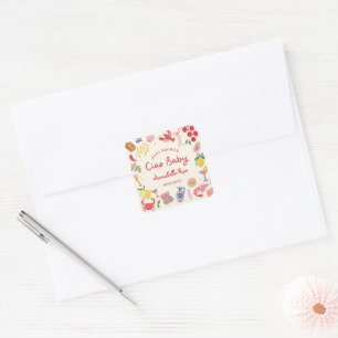 Sticker Carré Ciao Baby Baby Shower Personnalisé rayé italien