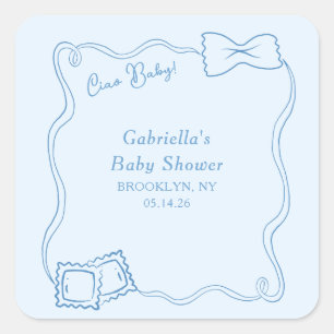 Sticker Carré Ciao Baby Pâtes Dessinées à la main Baby shower it