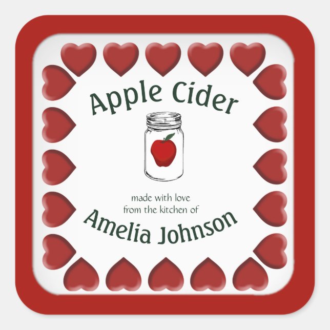 Sticker Carré Cidre de pomme fait avec amour personnalisé (Devant)
